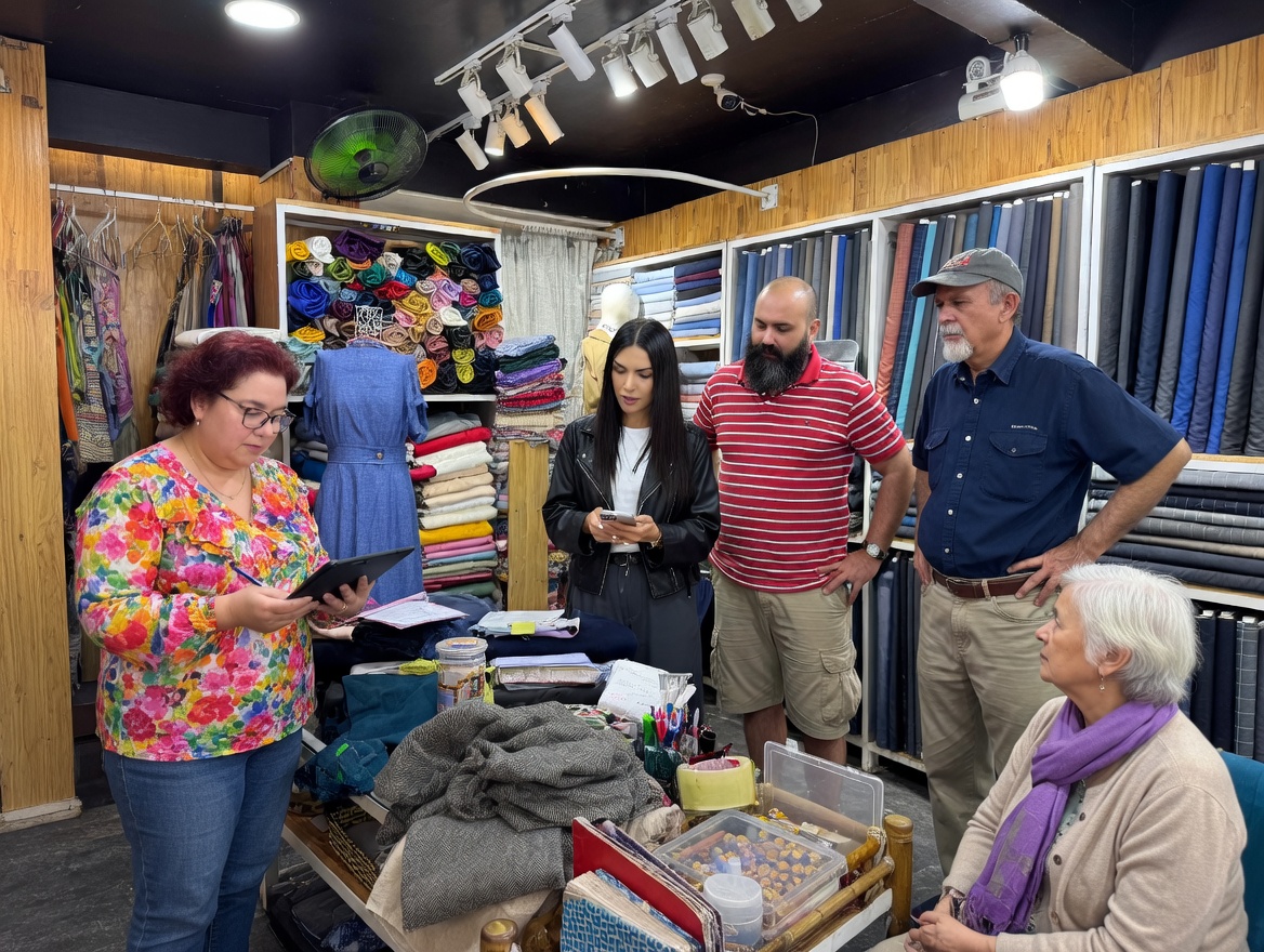 Custom tailor shop in Hoi An with fabric rolls